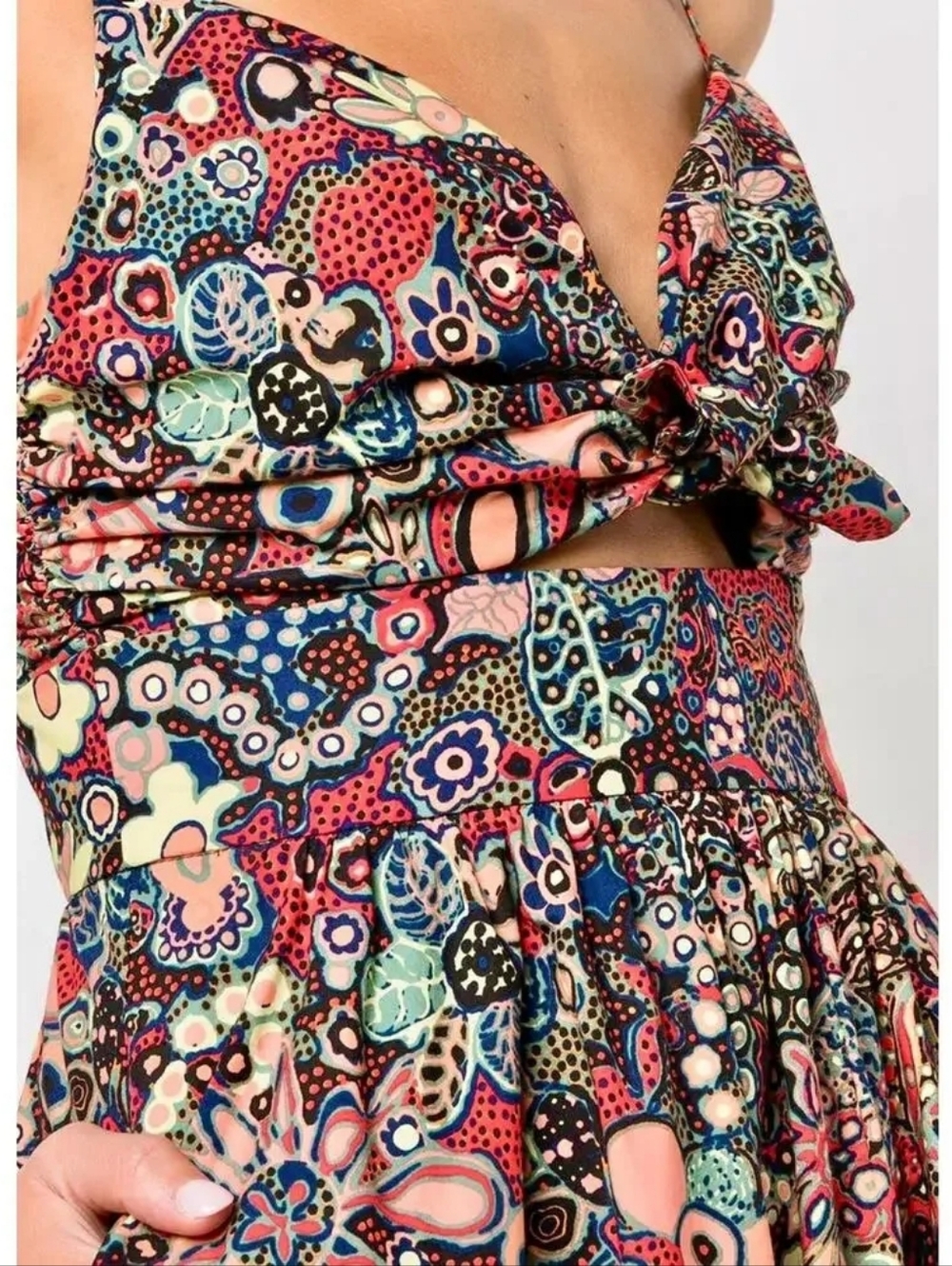 💘 A.L.C. Dani Floral Cotton Mini Dress in Sangria Multi Tie Front Cutout - Picture 8 of 14